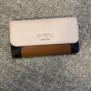 Guess Pink and Brown Trifold Wallet